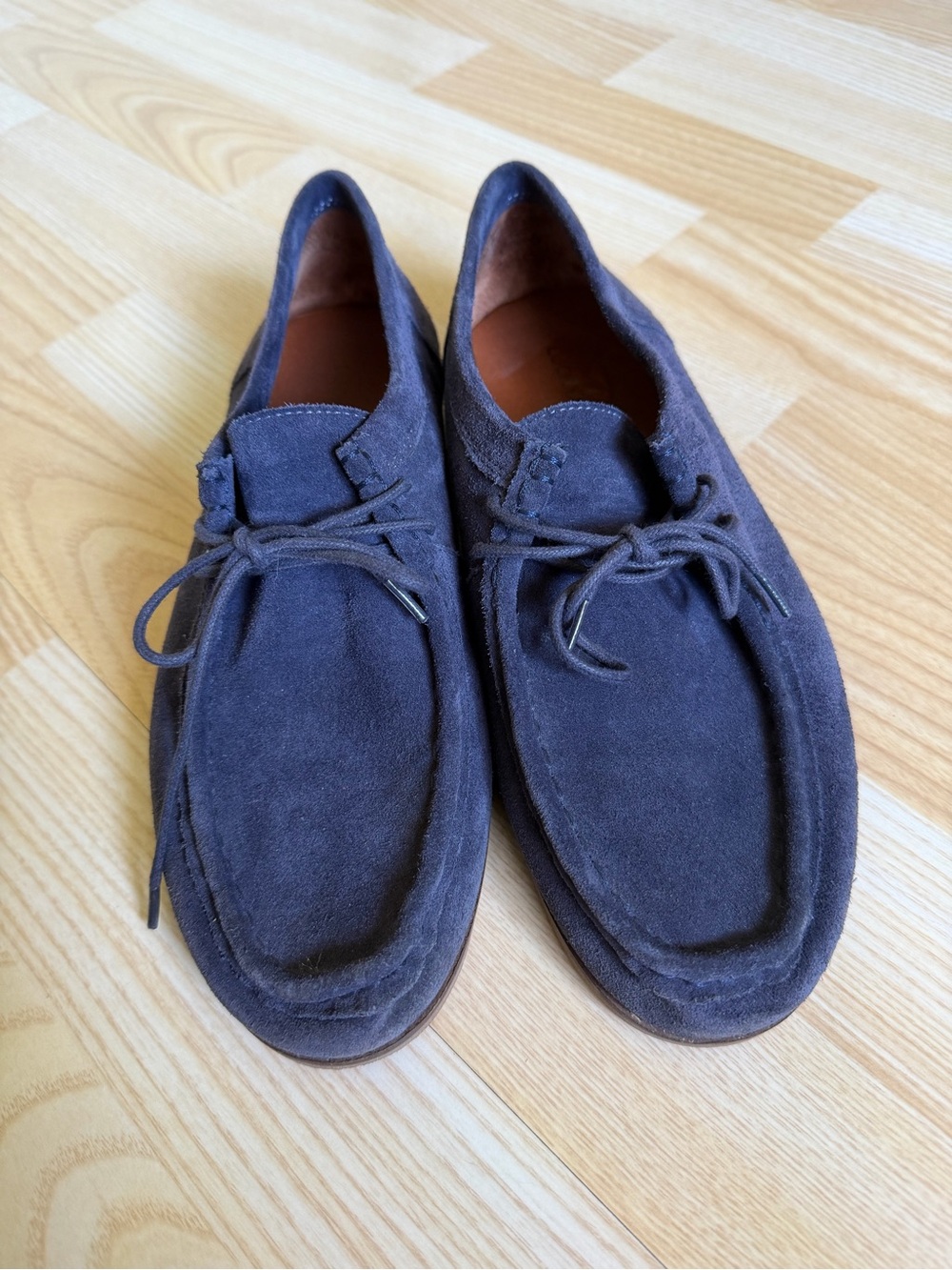 Lucky Brand Men's Real Suede Moc Toe Lace-Up Loafers Navy Blue Size 10